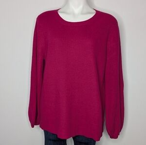 Lark & Ro Pink Ribbed Puff Sleeve Round Neck Sweater XL